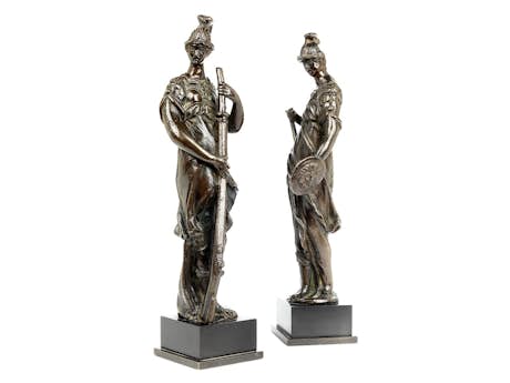 Paar äußerst seltene allegorische Bronzefiguren